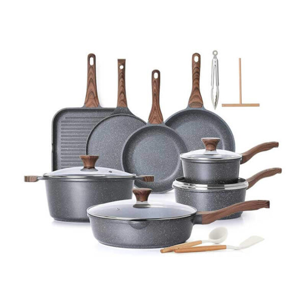 SENSARTE Nonstick Cookware Set 23-Piece, Non Stick Pots and Pans Set with Swiss Granite Coating, Non-toxic Kitchen Cooking Set, Stay-Cool Handles, PFOA Free